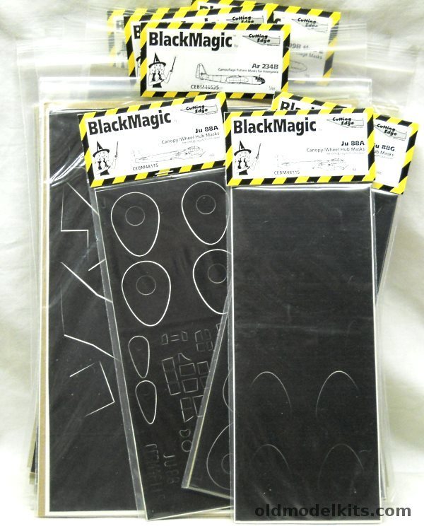 BlackMagic 1/48 (3) CEBM48115 Ju-88A Masks / 48525 AR-234B Camo Masks /  (2) 48024 Bf-109B-E Splinter Camo Masks / 482389 Bf-109K Camo Masks / 4811 Ju-87B 70/71 Splinter Masks / 48319 Ju-87D Splinter Camo Masks / 48097 HS-129 70/71 Splinter Mask - (Cutting Edge Black Mag plastic model kit